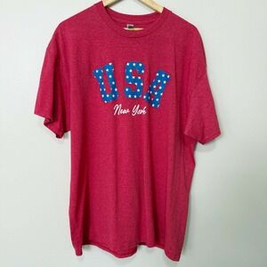 USA New York Graphic T Shirt Mens XL Red Stars Patriotic 4th July Tee Gildan